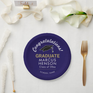 Blue Congratulations Graduate Graduation Cap Paper Plate