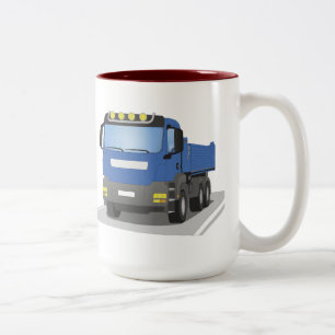 blue construction sites trucks Two-Tone coffee mug