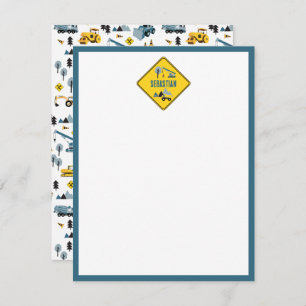 Blue Construction Trucks & Site Theme Pattern Kids Card