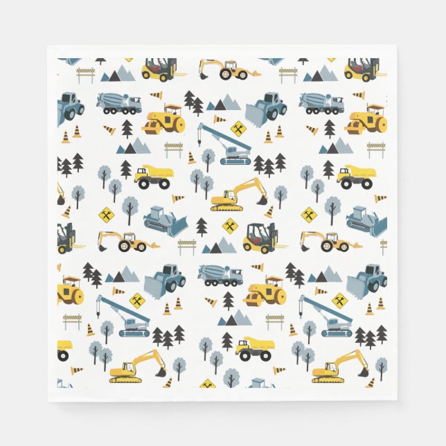 Blue Construction Trucks & Site Theme Pattern Napkin (Front)