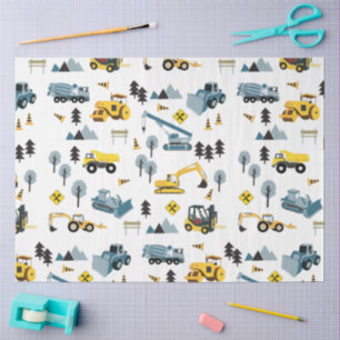 Blue Construction Trucks & Site Theme Pattern   Tissue Paper