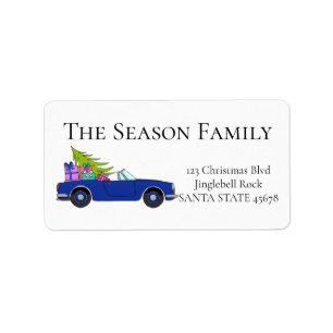 Blue Convertible Car with Christmas Gifts Label