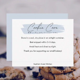 Blue Cookie Care Instructions Minimalist Script Thank You Card