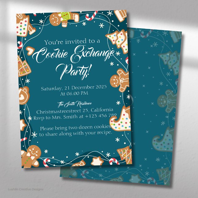 Blue Cookie Exchange Christmas Baking Party Invitation (Creator Uploaded)