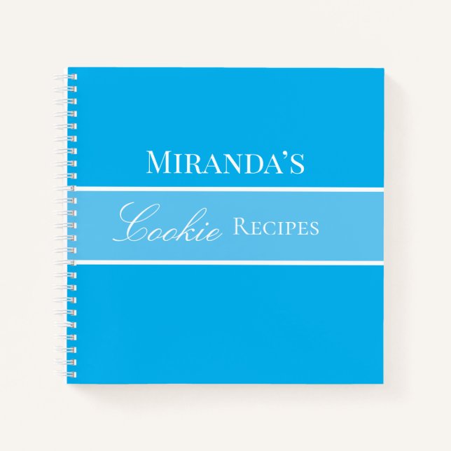 Blue Cookie Recipe Book Your Name Script Pretty (Front)