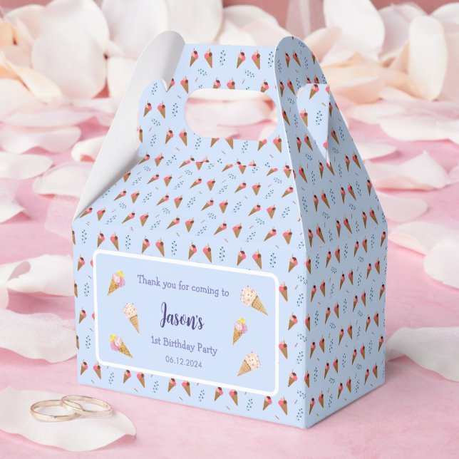Blue Cool Ice Cream Cone Kids Boy Birthday Favor Box (Wedding)