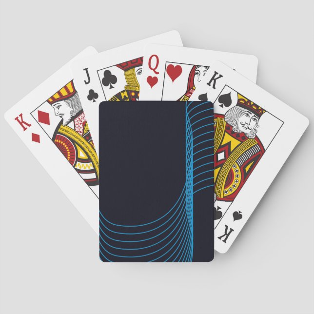Blue, cool, modern, trendy, simple curvy lines playing cards (Back)