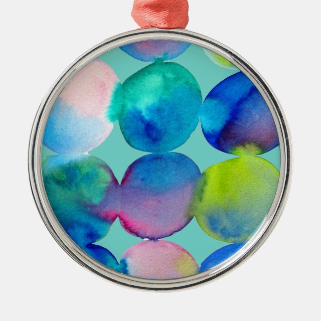 Blue cool watercolor abstract art metal ornament (Front)