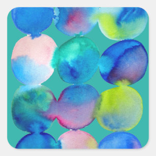 Blue cool watercolor abstract art square sticker