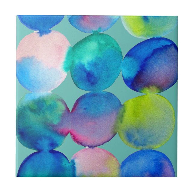 Blue cool watercolor abstract art tile (Front)