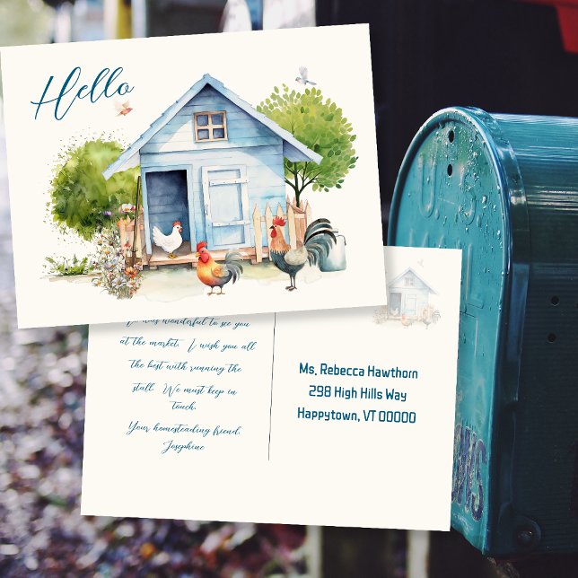 Blue Coop Chicken Farming Hello Carte postale (Créateur téléchargé)