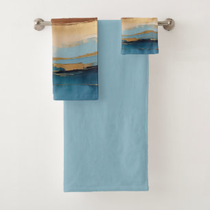 Blue copper and gold waves bath towel set