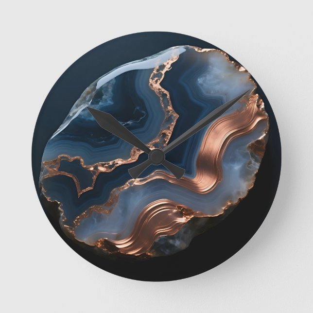 Blue Copper Banded Agate Gemstone Close Up Round Clock (Front)