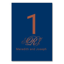 Blue Copper Monogram Elegant Script Wedding