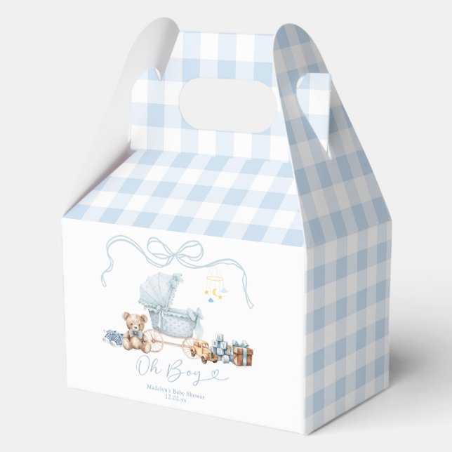 Blue Coquette Baby Carriage Boy Baby Shower Favor Box (Back)