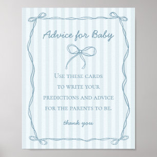 Blue Coquette Bow Advice for Baby Shower Game Poster