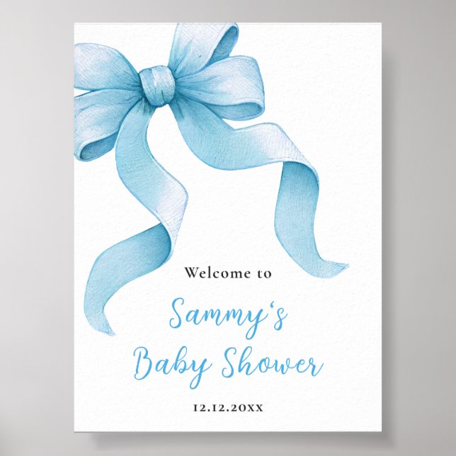Blue Coquette Bow Baby Shower Welcome Sign (Front)