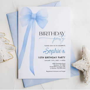 Blue Coquette Bow Birthday Invitation
