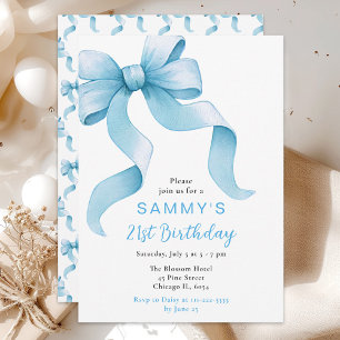 Blue Coquette Bow Birthday Party Invitation