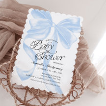 Blue Coquette Bow Boy Baby Shower Invitation