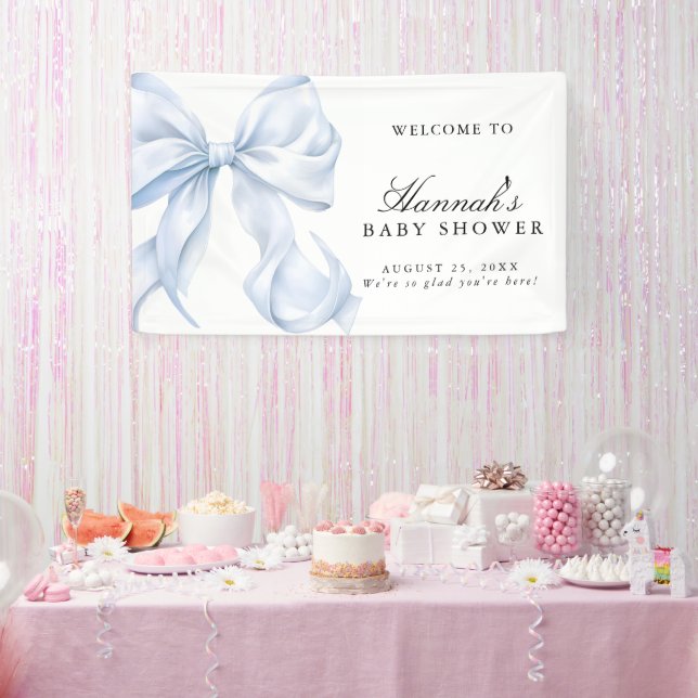 Blue Coquette Bow Boy Baby Shower Welcome Sign (Party)