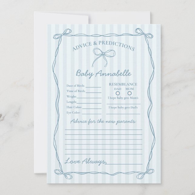 Blue Coquette Bow Conseils pour carte Baby shower (Devant)