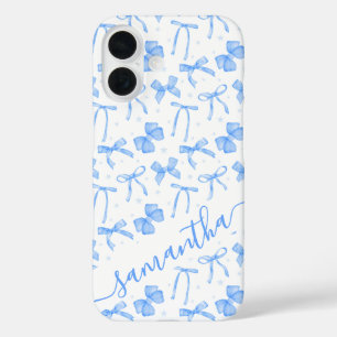 Blue Coquette Bow Custom Name  iPhone 16 Case