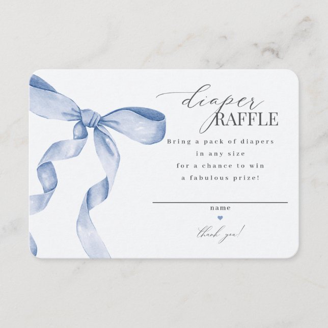 Blue Coquette Bow Diaper Raffle invitation insert (Front)