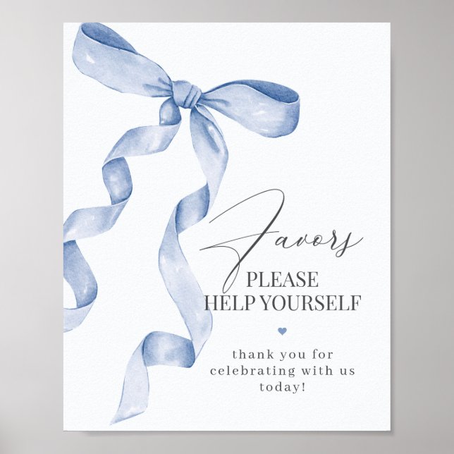 Blue Coquette Bow Favours Party Decor Sign (Front)