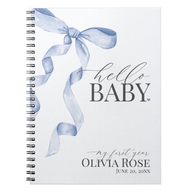 Blue Coquette Bow Girl Baby Gift My First Year Notebook (Front)