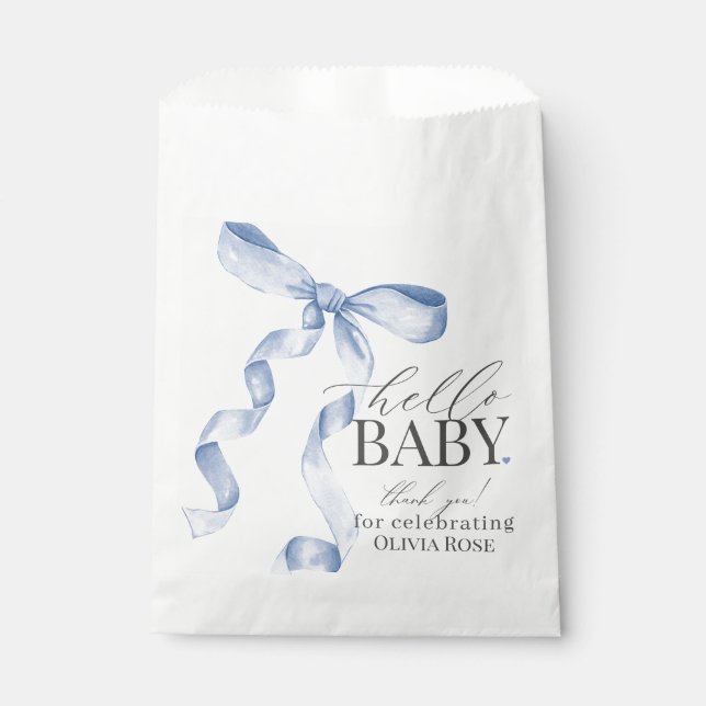 Blue Coquette Bow Girl Baby Shower Dessert  Favour Bag (Front)