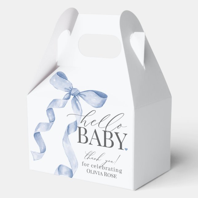Blue Coquette Bow Girl Baby Shower Gift Favor Box (Front)