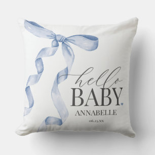 Blue Coquette Bow Girl Baby Shower Gift Throw Pillow