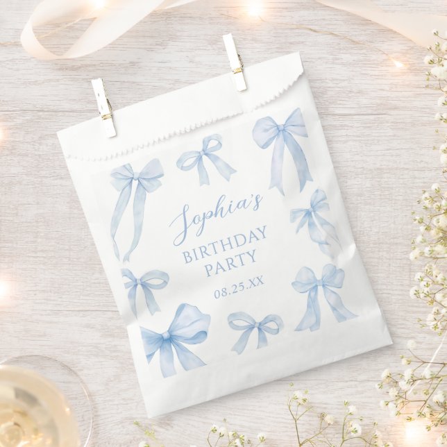 Blue Coquette Bow Girl Birthday Party Favour Bag (Clipped)