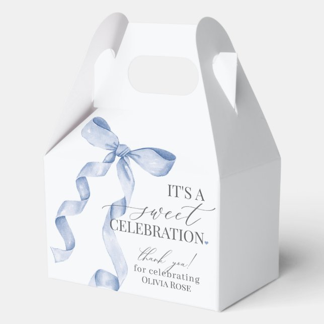 Blue Coquette Bow Girl Birthday Party Gift Favor Box (Front)