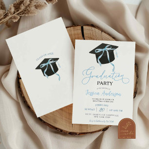 Blue Coquette Bow Graduation Party Invitation