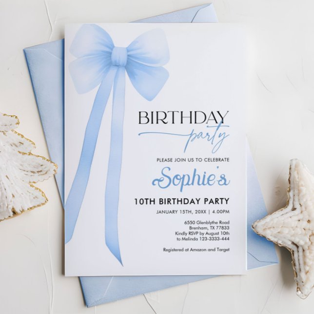 Blue Coquette Bow Invitation Anniversaire (Créateur téléchargé)