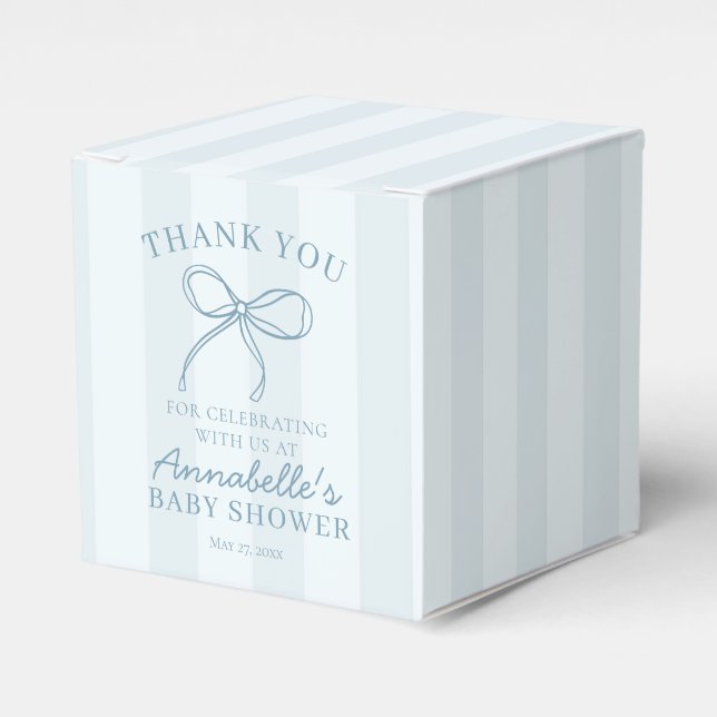 Blue Coquette Bow Pastel Baby Shower Dessert Favor Box (Front Side)