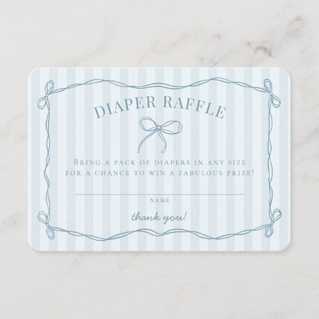 Blue Coquette Bow Pastel Baby Shower Diaper Raffle Enclosure Card (Front)