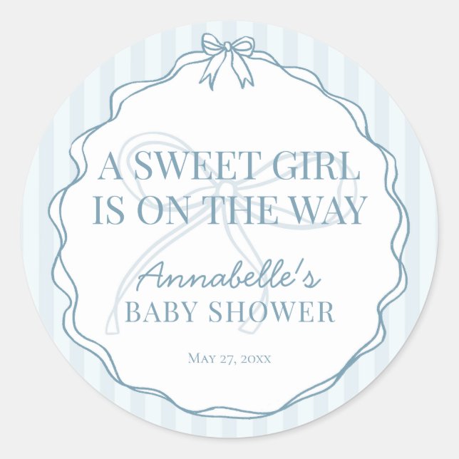 Blue Coquette Bow Pastel Baby Shower Invite Seal (Front)