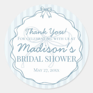 Blue Coquette Bow Pastel Bridal Shower Favour Classic Round Sticker