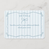 Blue Coquette Bow Pastel Détails Invitation Insert