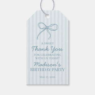 Blue Coquette Bow Pastel Striped Birthday Favor Gift Tags