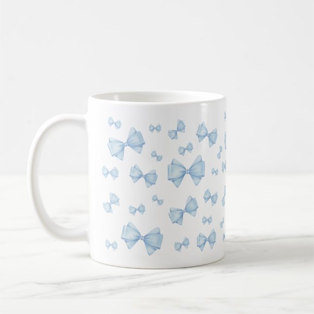 Blue Coquette Bow Pattern Coffee Mug (Left)