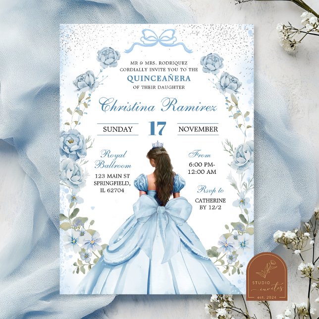 blue coquette bow princess quinceanera invitation (Creator Uploaded)