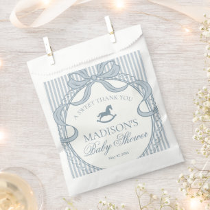 Blue Coquette Bow Rocking Hors Baby Shower Dessert Favour Bag