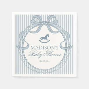 Blue Coquette Bow Rocking Hors Baby Shower Dessert Napkin