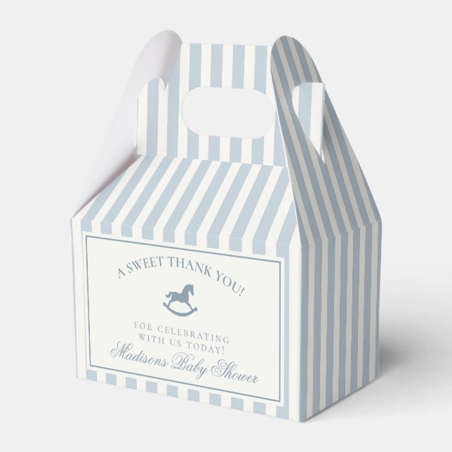 Blue Coquette Bow Rocking Horse Baby Shower Favor Box (Front Side)