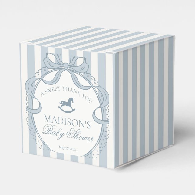 Blue Coquette Bow Rocking Horse Baby Shower Favor Box (Front Side)