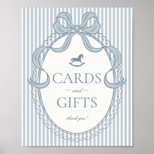 Blue Coquette Bow Rocking Horse Cards & Gifts Poster
